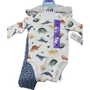 Pekkle Baby Boy Bodysuit 3 Months, 4-Piece, Long Sleeve, Infant, Dinosaur